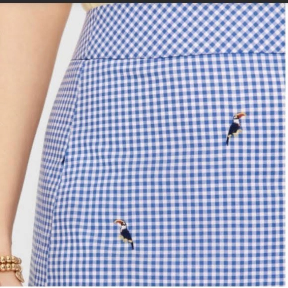 Talbots Blue & White Checkered Mini Skirt with Toucan Bird Size 12 - Picture 4 of 11